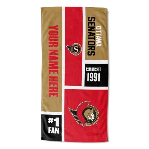 NHL Ottawa Senators Colorblock Personalized Beach Towel 30x60 Inches