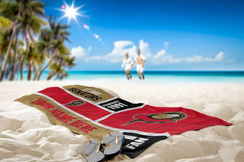 NHL Ottawa Senators Colorblock Personalized Beach Towel 30x60 Inches