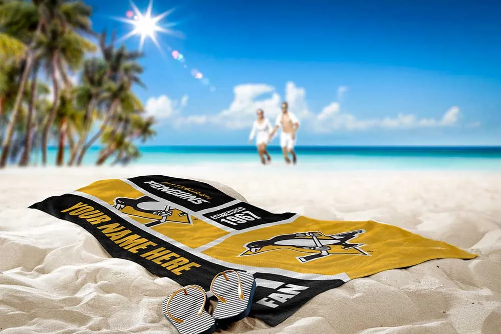 NHL Pittsburgh Penguins Colorblock Personalized Beach Towel 30x60 Inches