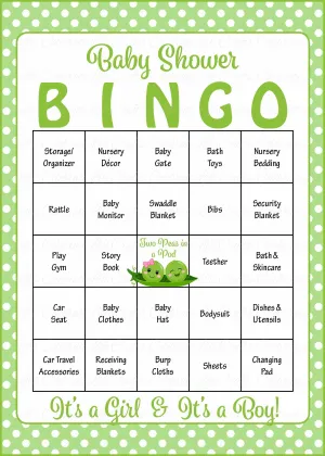 Peas in a Pod Baby Bingo Cards - PRINTABLE DOWNLOAD - Prefilled - Baby Shower Game for Boy Girl Twins - B29003