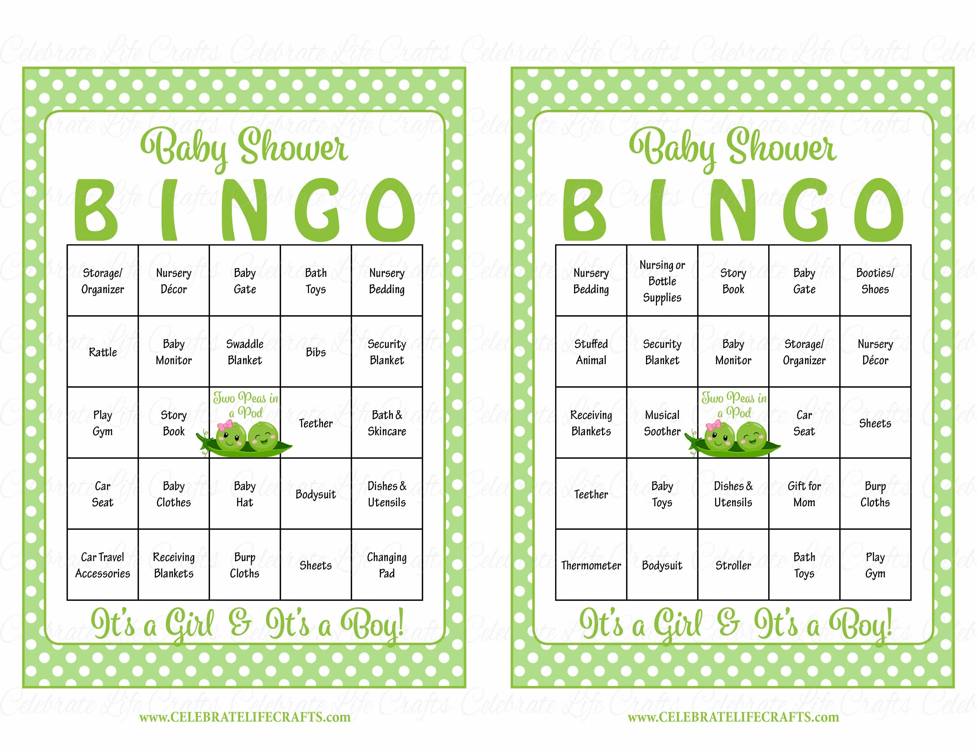 Peas in a Pod Baby Bingo Cards - PRINTABLE DOWNLOAD - Prefilled - Baby Shower Game for Boy Girl Twins - B29003