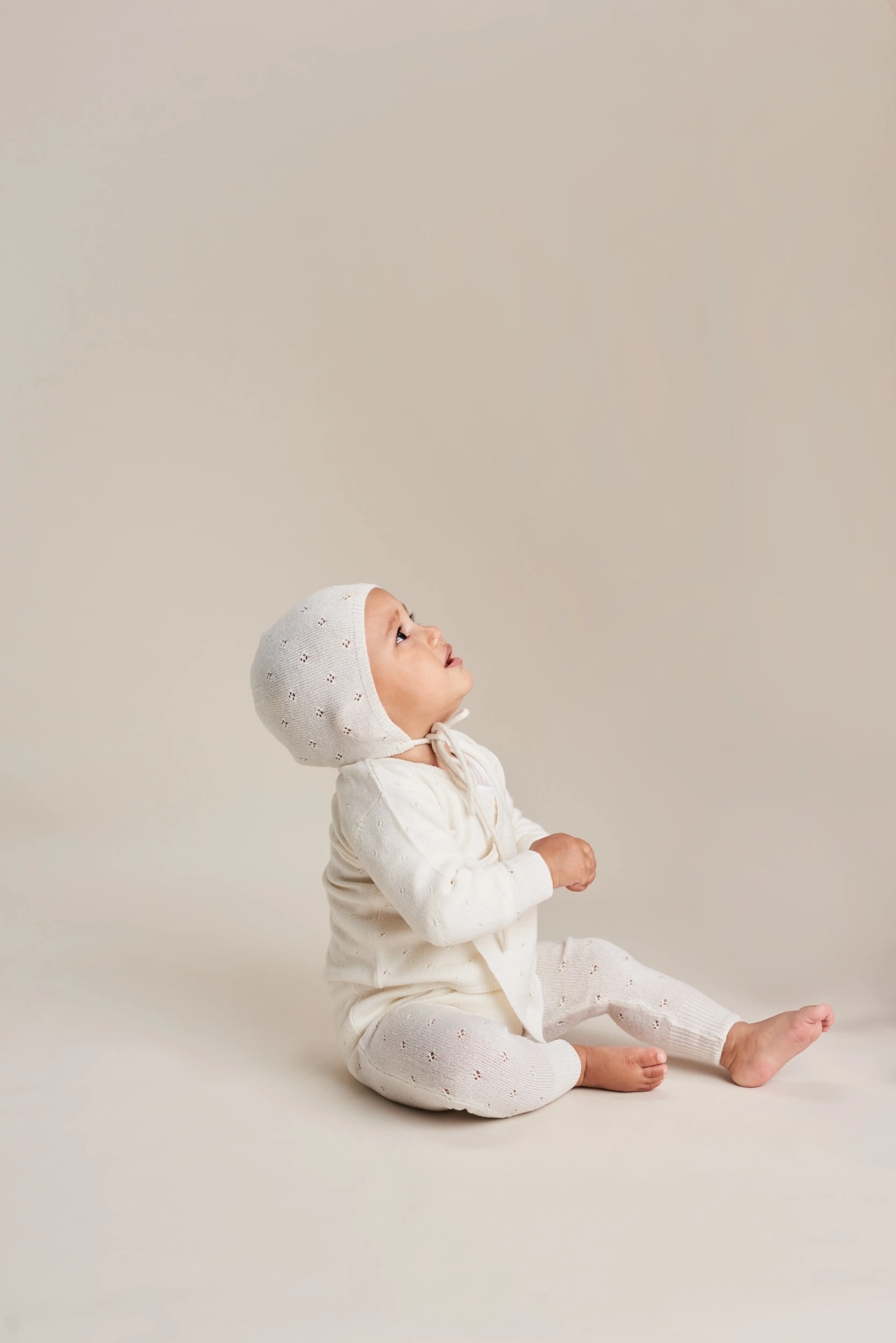 Pointelle Wrap Top, Leggings & Bonnet Set - Snow White