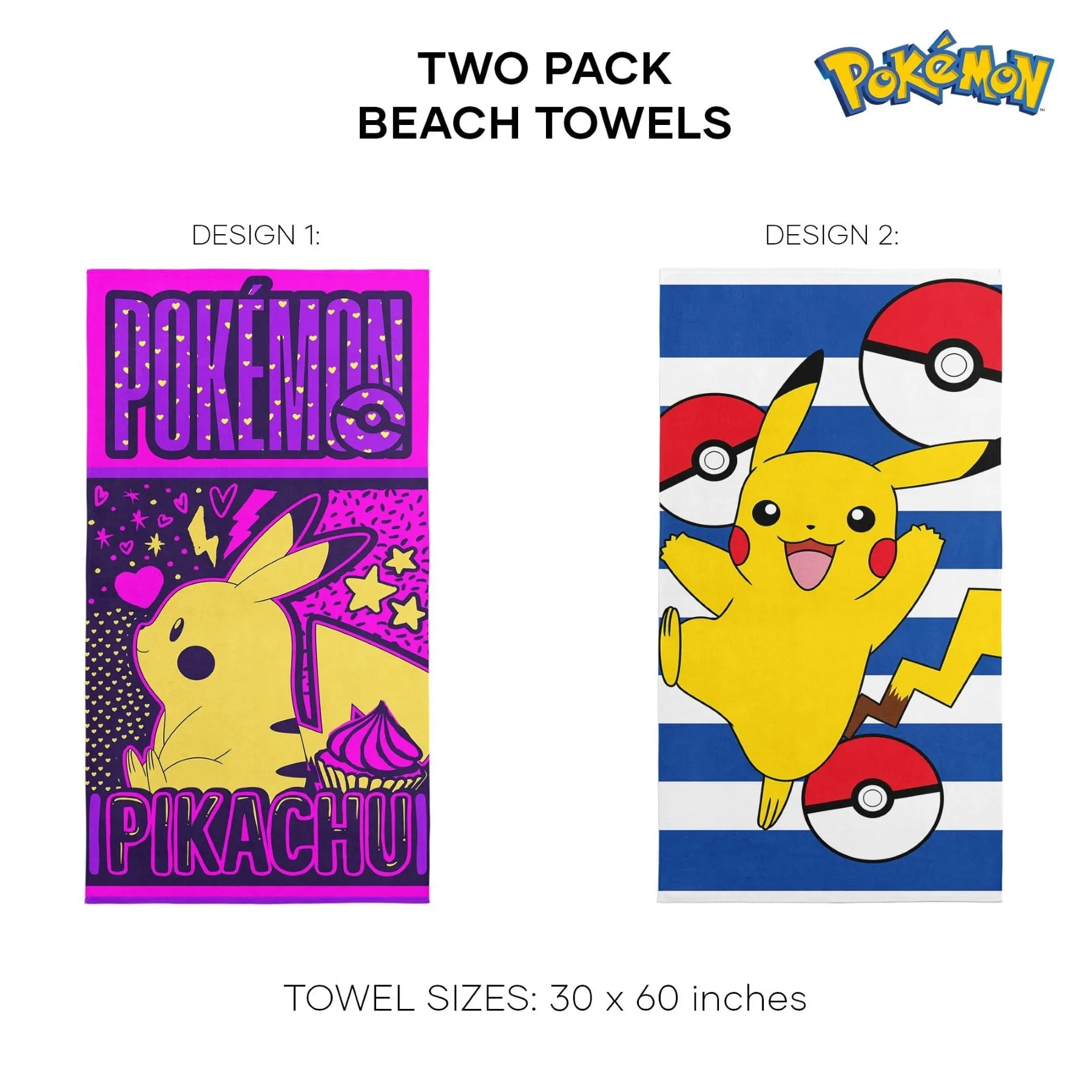 Pokemon Sweet Summer Pika   Beach Pika Beach Towel 2 Pack 30x60 Inches