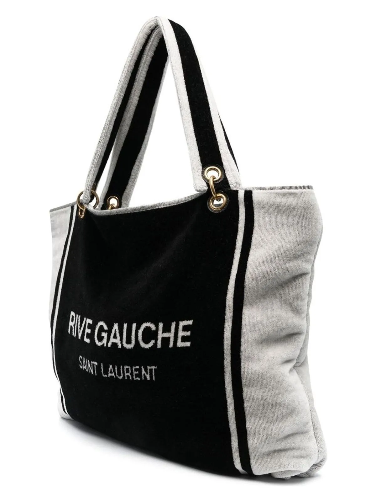 RIVE GAUCHE TOTE IN BLACK AND WHITE TERRY CLOTH