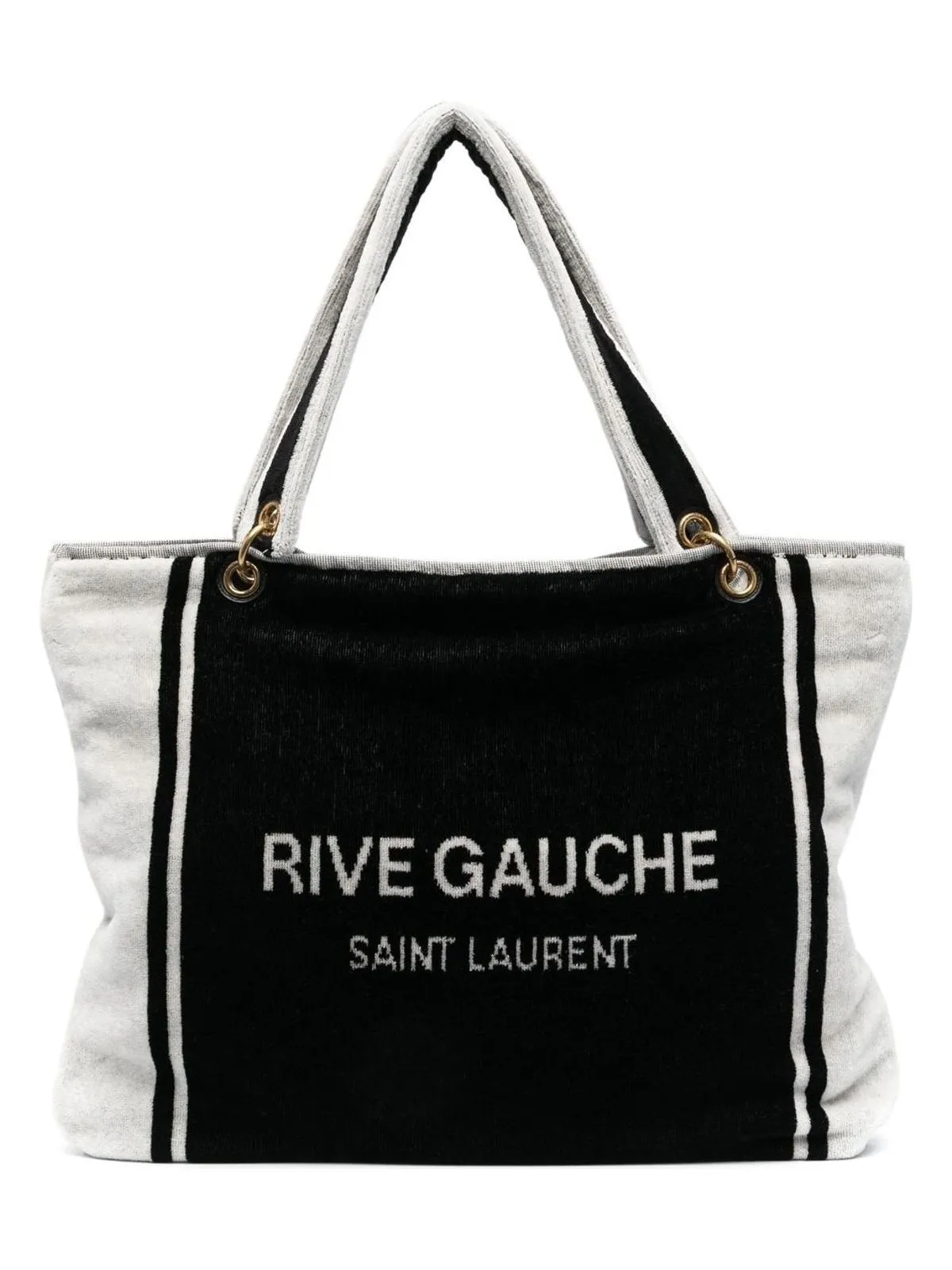 RIVE GAUCHE TOTE IN BLACK AND WHITE TERRY CLOTH