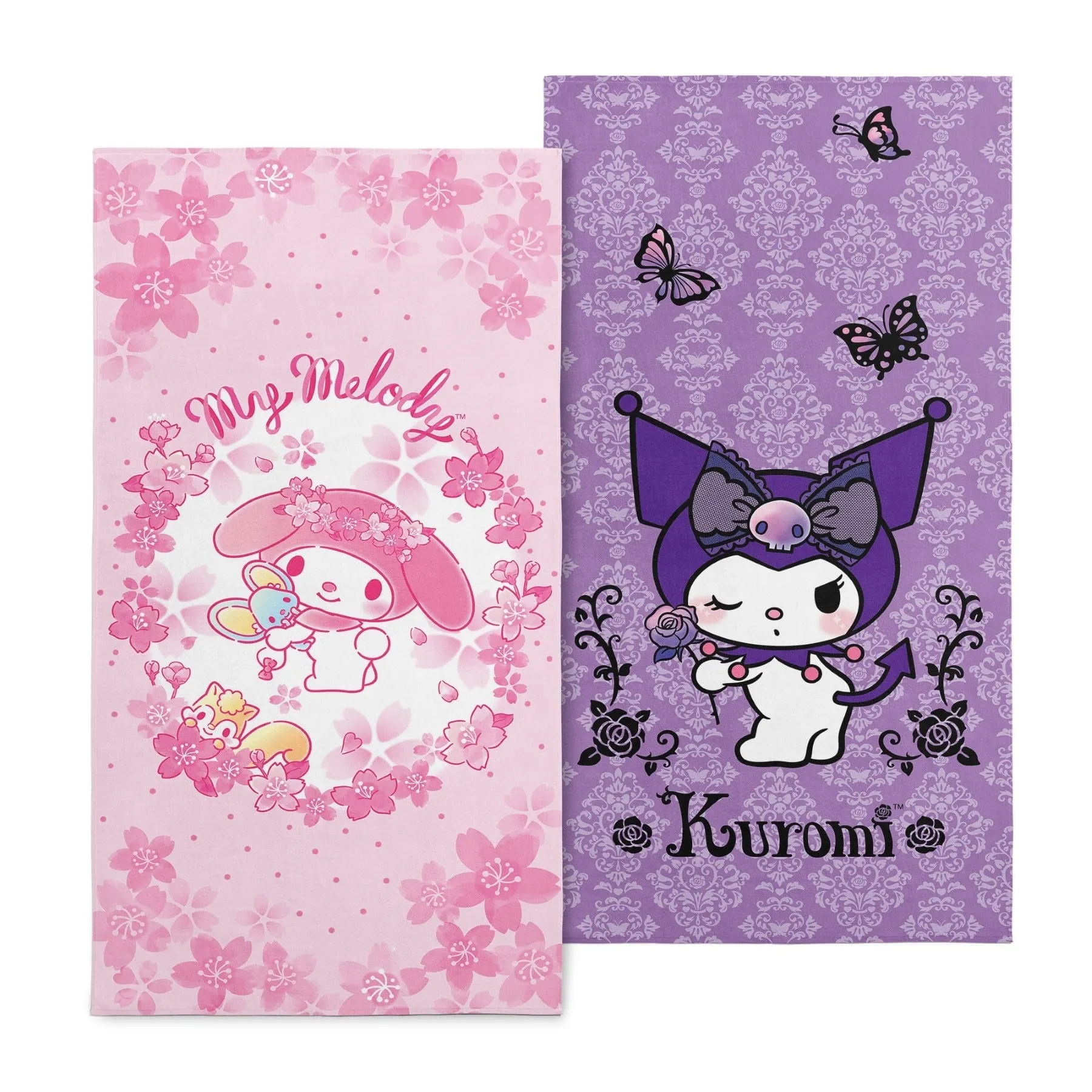 Sanrio My Melody and Kuromi Sakura My Melody   Flirty Kuromi 2-Pack Beach Towel 30x60 Inches