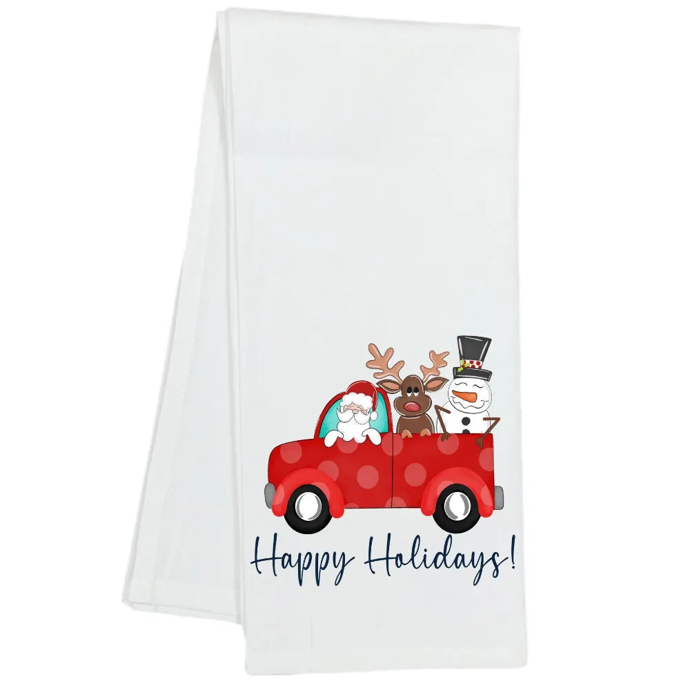 Santa and His Crew Truck Christmas Kitchen Dish Towel, Christmas Party, Teachers Gift, Hostess Gift, Housewarming Gift, Holiday Party