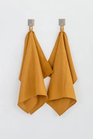 Set Of 2 Linen Tea Towels In Amber Yellow