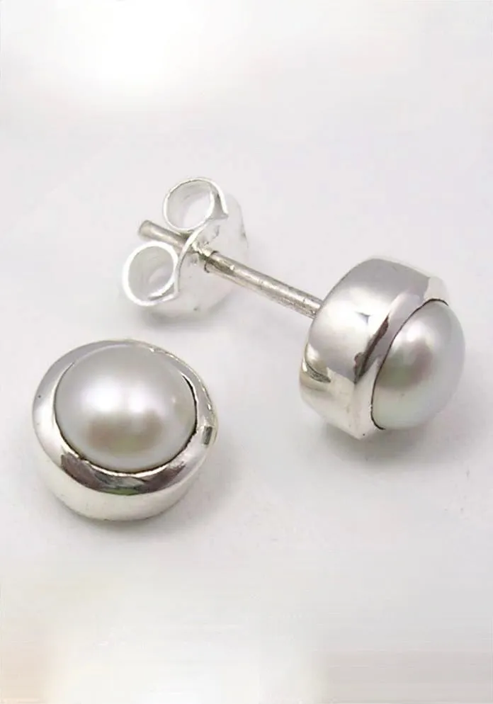 Solid Silver Pearl Stud Earrings