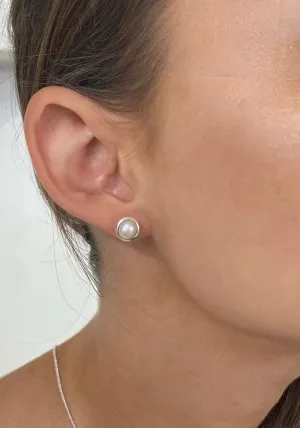 Solid Silver Pearl Stud Earrings