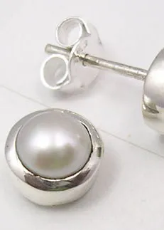 Solid Silver Pearl Stud Earrings