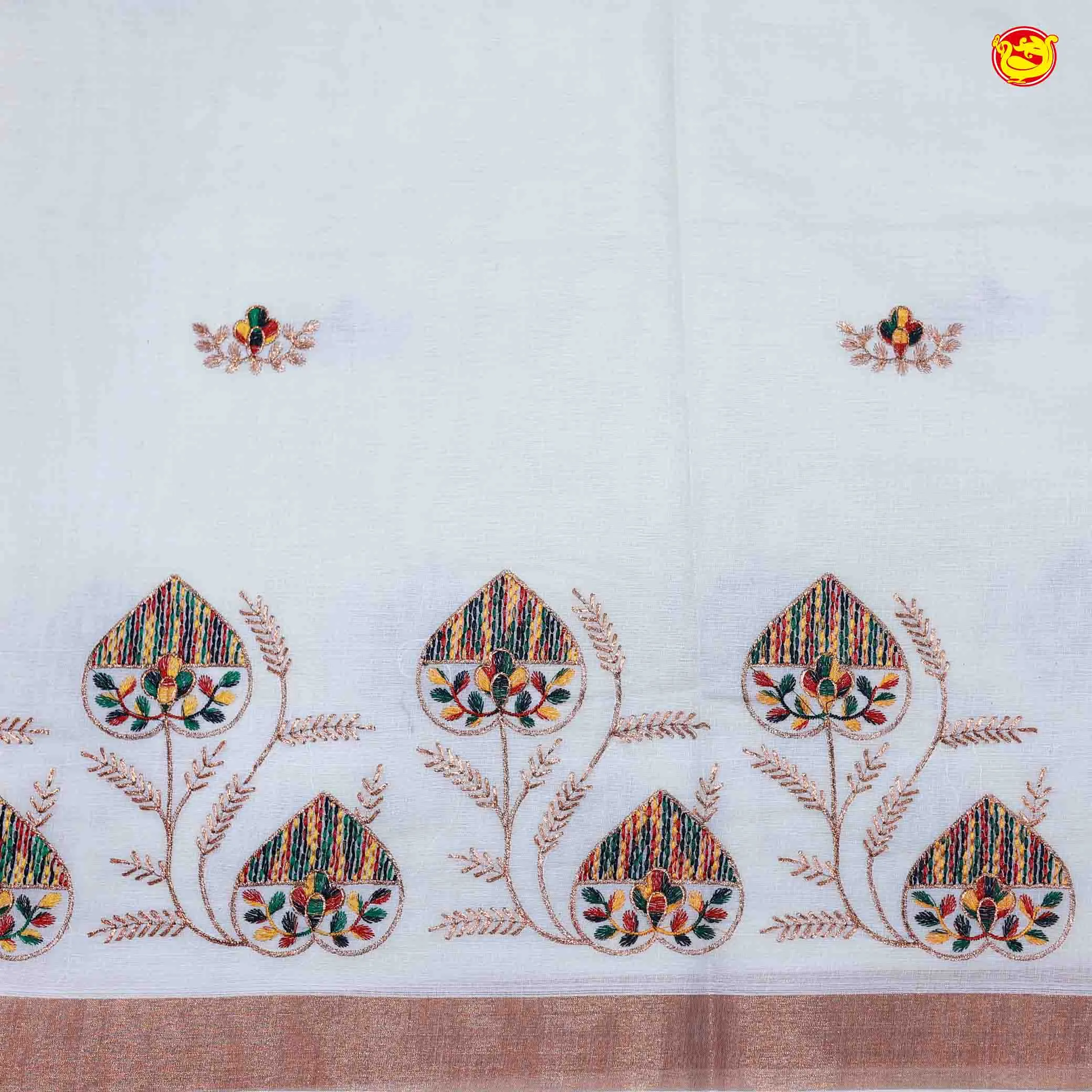 Southloom Exclusive Onam Kerala Traditional Fancy Border Floral Cotton Saree (Matching Plain Blouse Included)